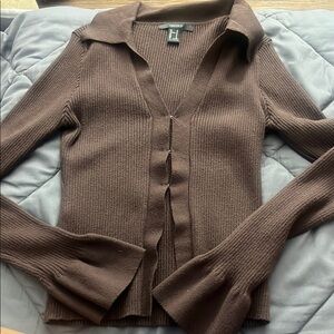 Forever 21 Chocolate Brown Ribbed Knit Cardigan